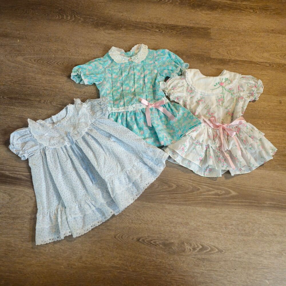 Vintage Girls Dress Heirloom Cottagecore Homemade Prairie 3 Piece Set 3T 4T